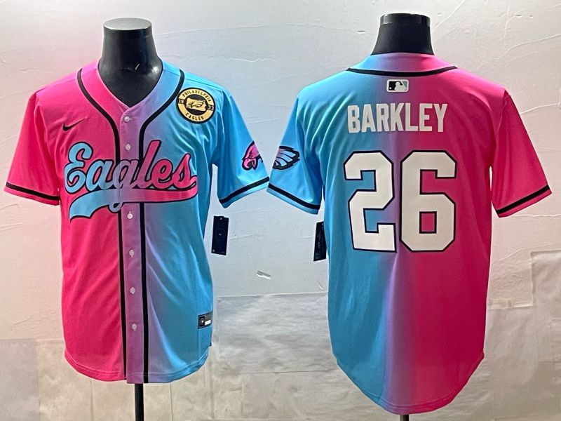 Men 2025 Philadelphia Eagles #26 Barkley Blue pink Nike Limited NFL Jersey style 07